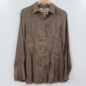 Freddy B linen‎ brown button up blouse size medium